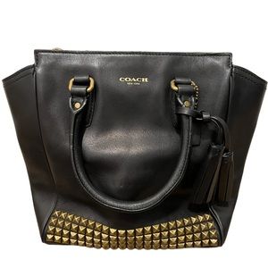 COACH mini bag classic black leather with gold studs